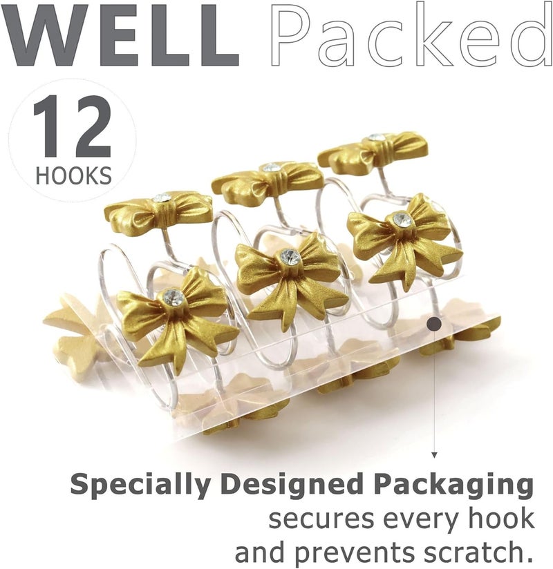Popkozzi Gold Bow Shower Curtain Hooks: Christmas Bow Knot Shaped Rustproof Stainless Steel Decorative Rings for Glamorous Bathroom Décor – Ideal for Women Girls & Holiday Home Styling - Image 2